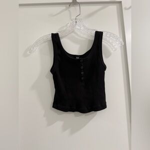 UniQlo black ribbed henley cropped tank top with working buttons (size s)